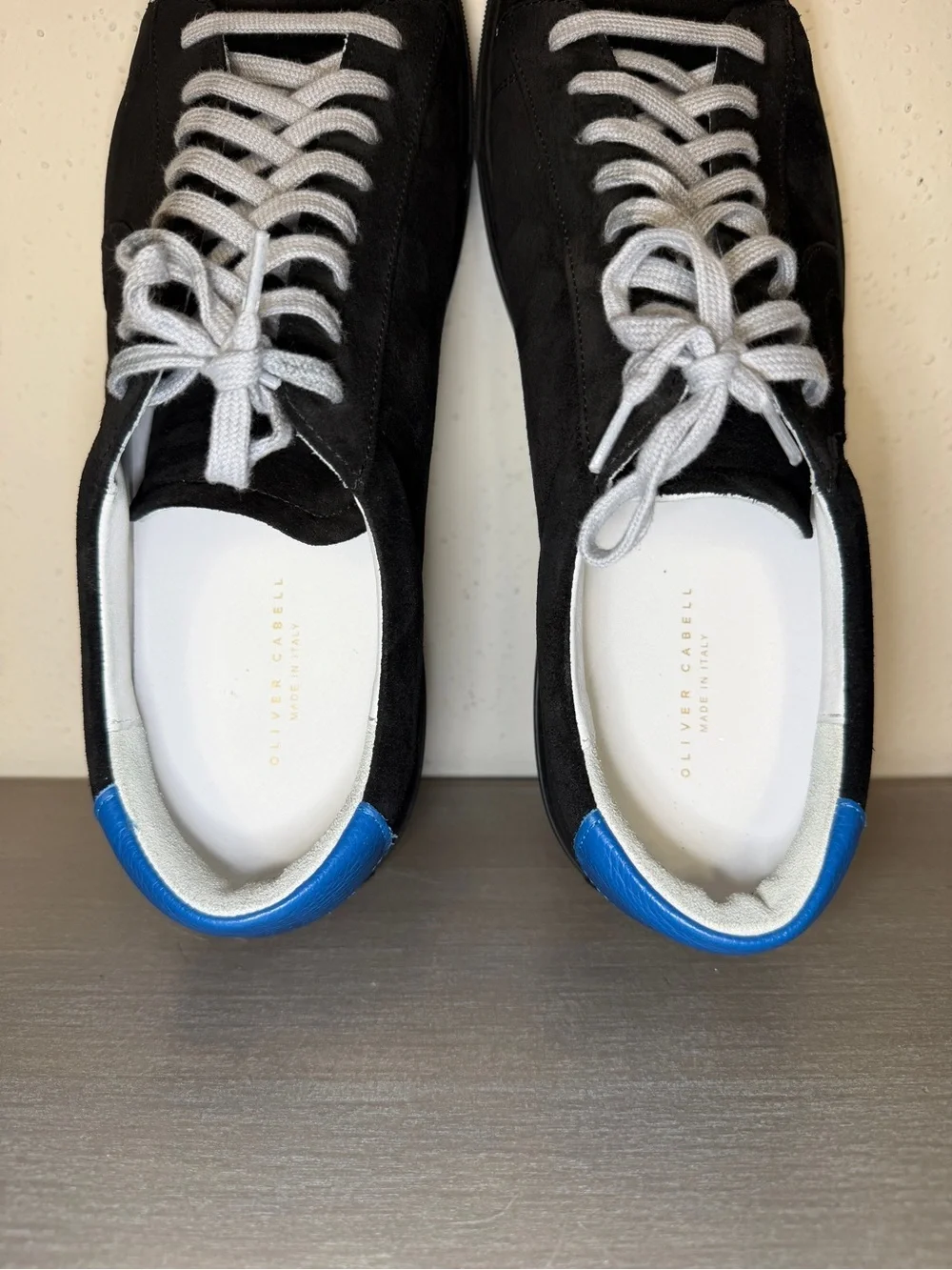 Oliver Cabell Low 1 Black Suede Sneakers Made in Italy Blue Accent Mens Size 14